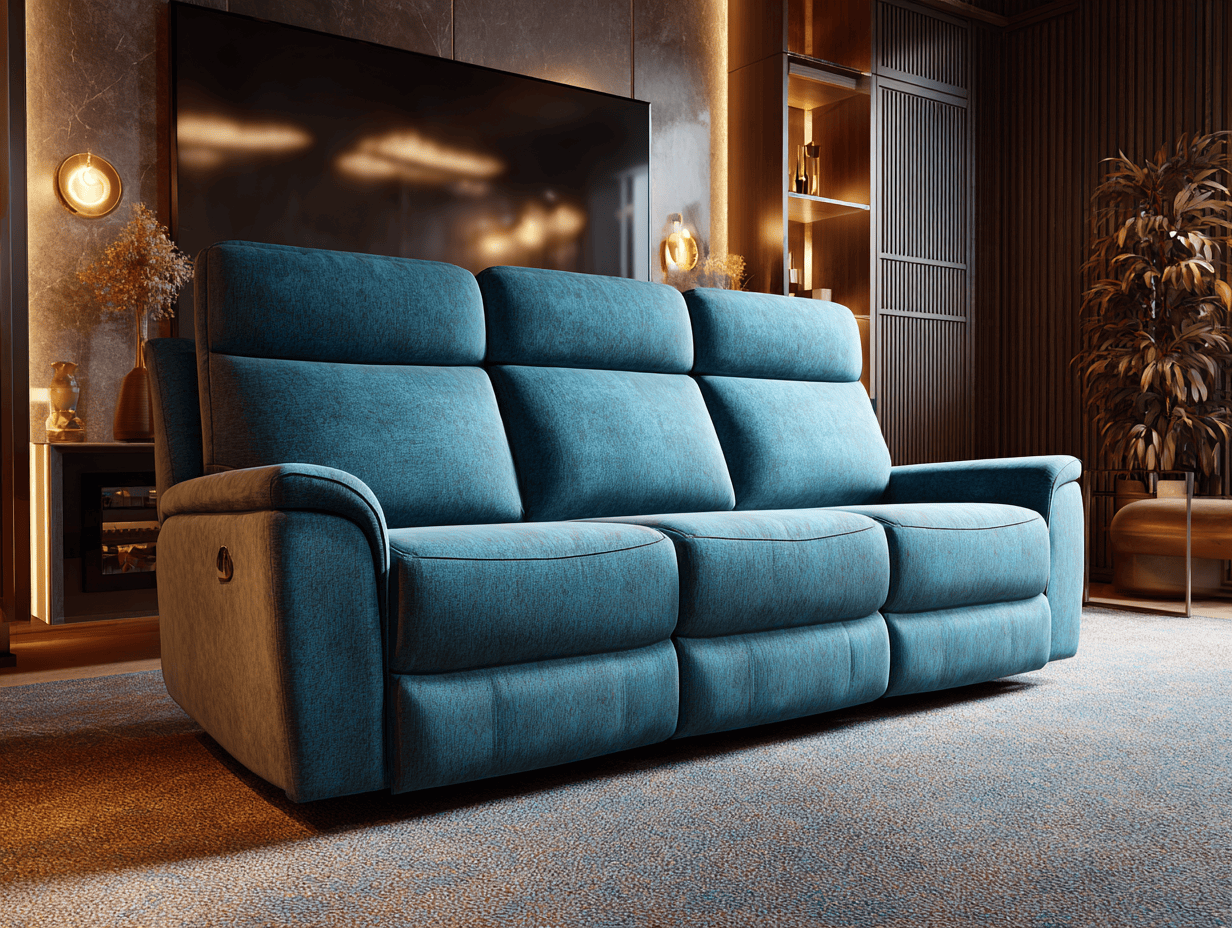 Driestepersoons relaxbank stof 210×100×105 cm – blauw – moderne stijl met verstelbare functies