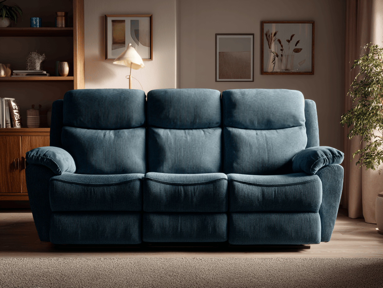 Driestepersoons relaxbank stof 210×100×105 cm – donkerblauw – moderne stijl met verstelbare functies