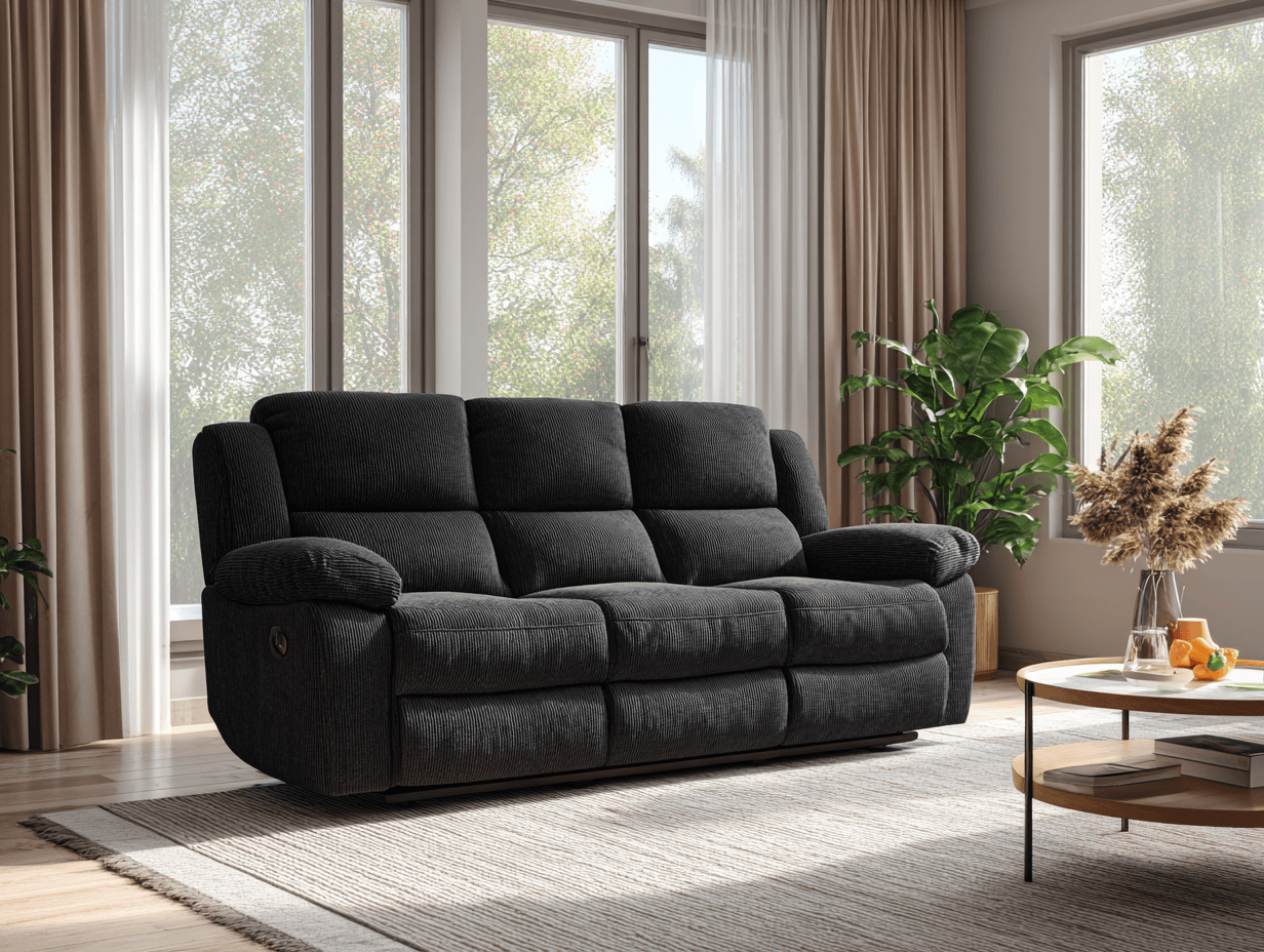 3-zitsbank corduroy stof 225×102×104 cm – antraciet – moderne stijl met relaxfunctie