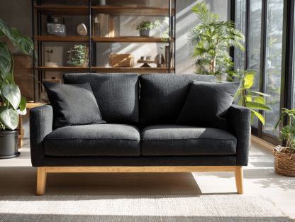 Tweepersoons bank in stof 160×85×82 cm – donkergrijs – moderne stijl met kussens