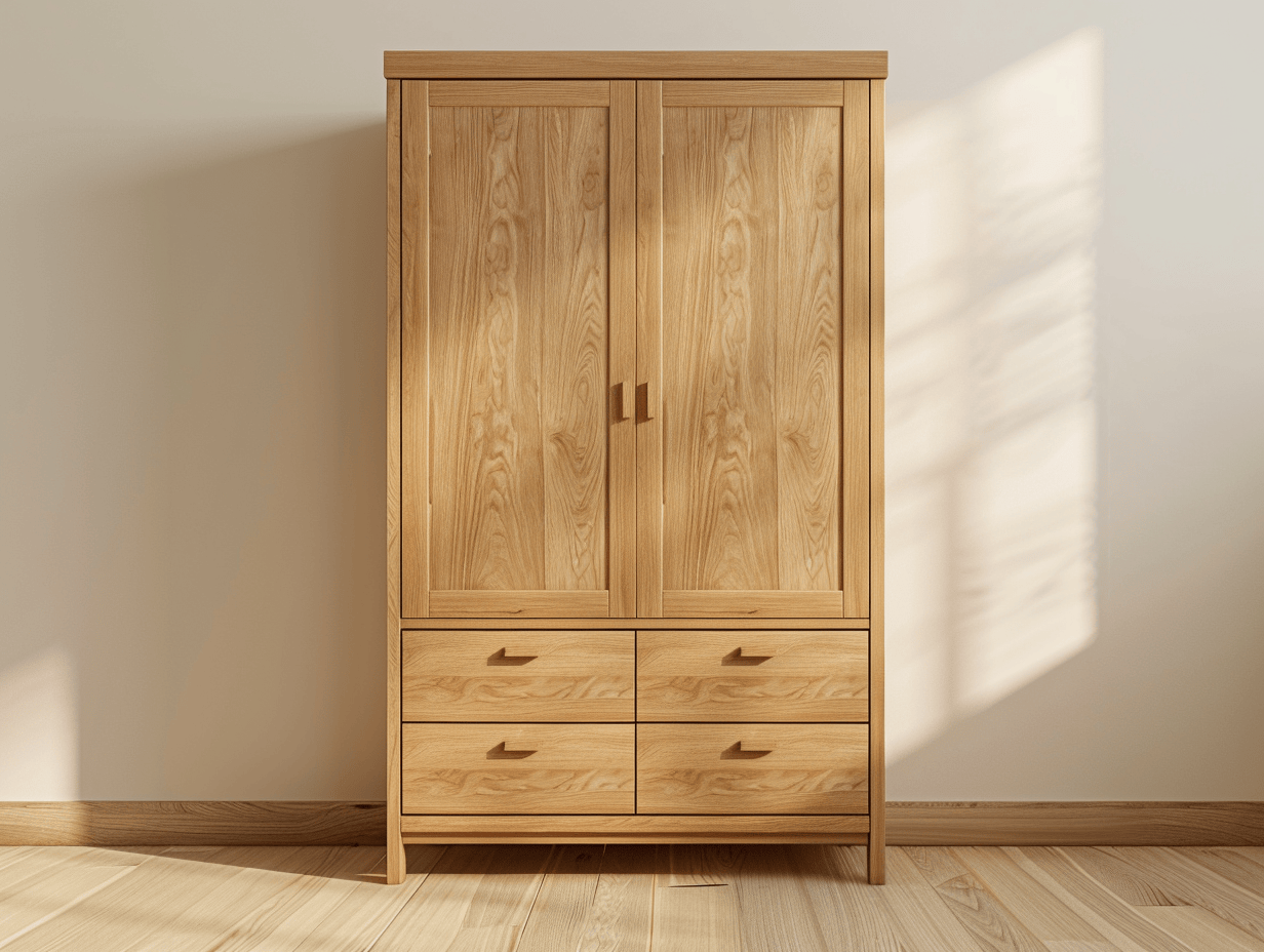 Kledingkast hout 120×55×190 cm – lichtbruin – met meerdere deuren en meerdere lades