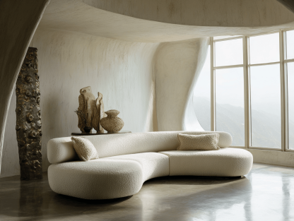 Hoekbank stof 270×165×80 cm – wit – modern gebogen design met 2 sierkussens