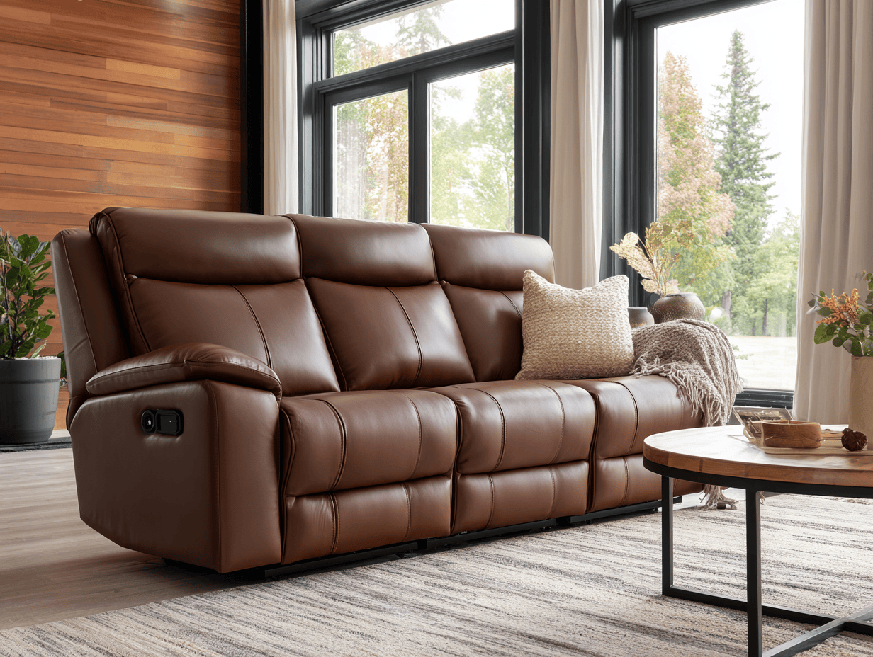 Leren 3-zitsbank 210×95×100 cm – bruin – met elektrische relaxfunctie en 1 sierkussen