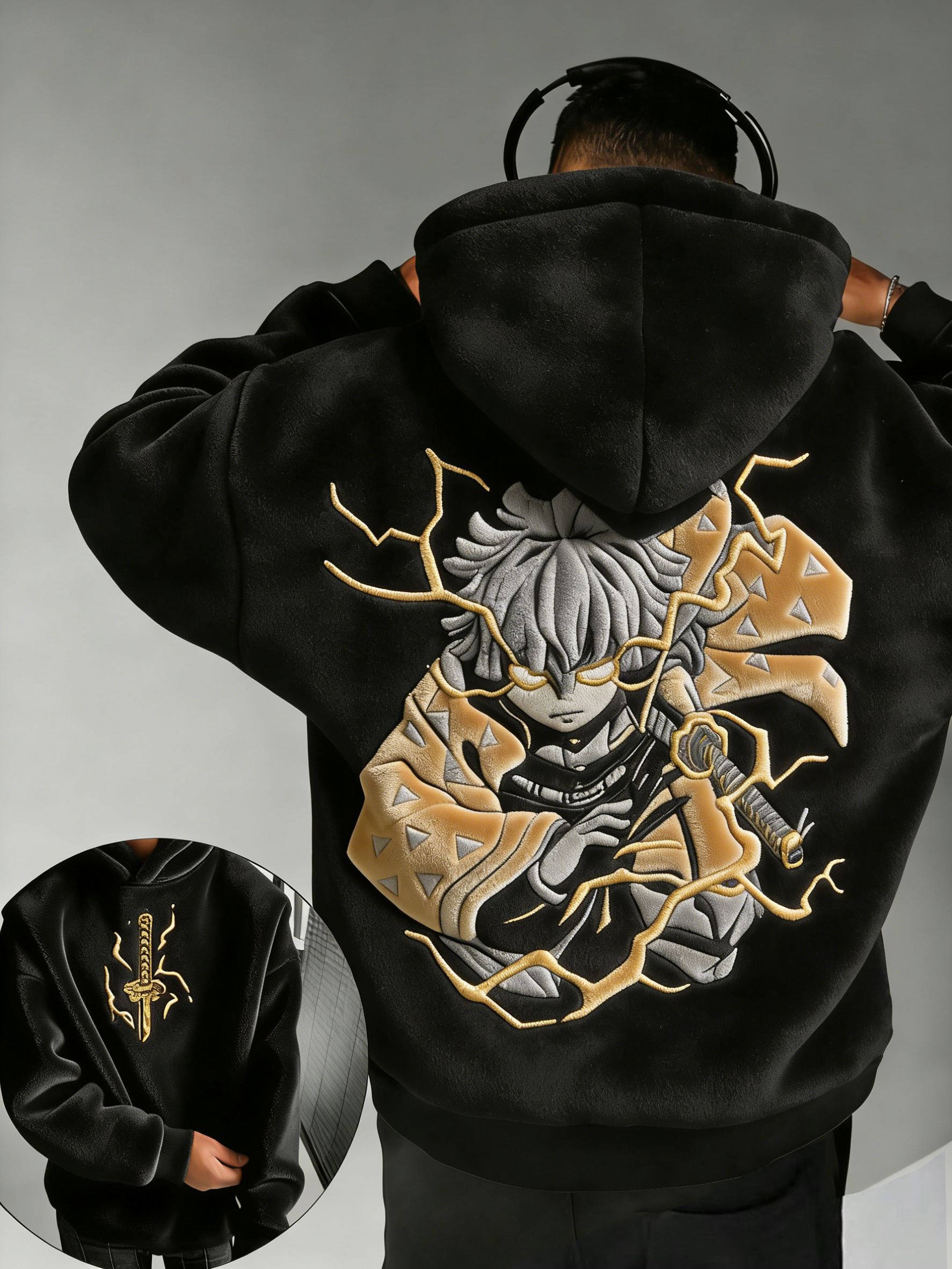 Demon Slayer: Kimetsu no Yaiba: Agatsuma Zenitsu Color-blocked Plush Hoodie