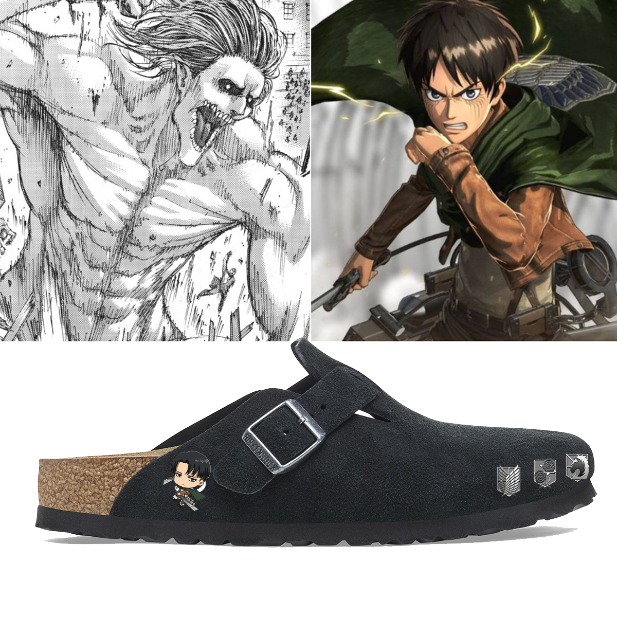 Attack on Titan Anime Unisex Boston Soft Footbed Suede Leather