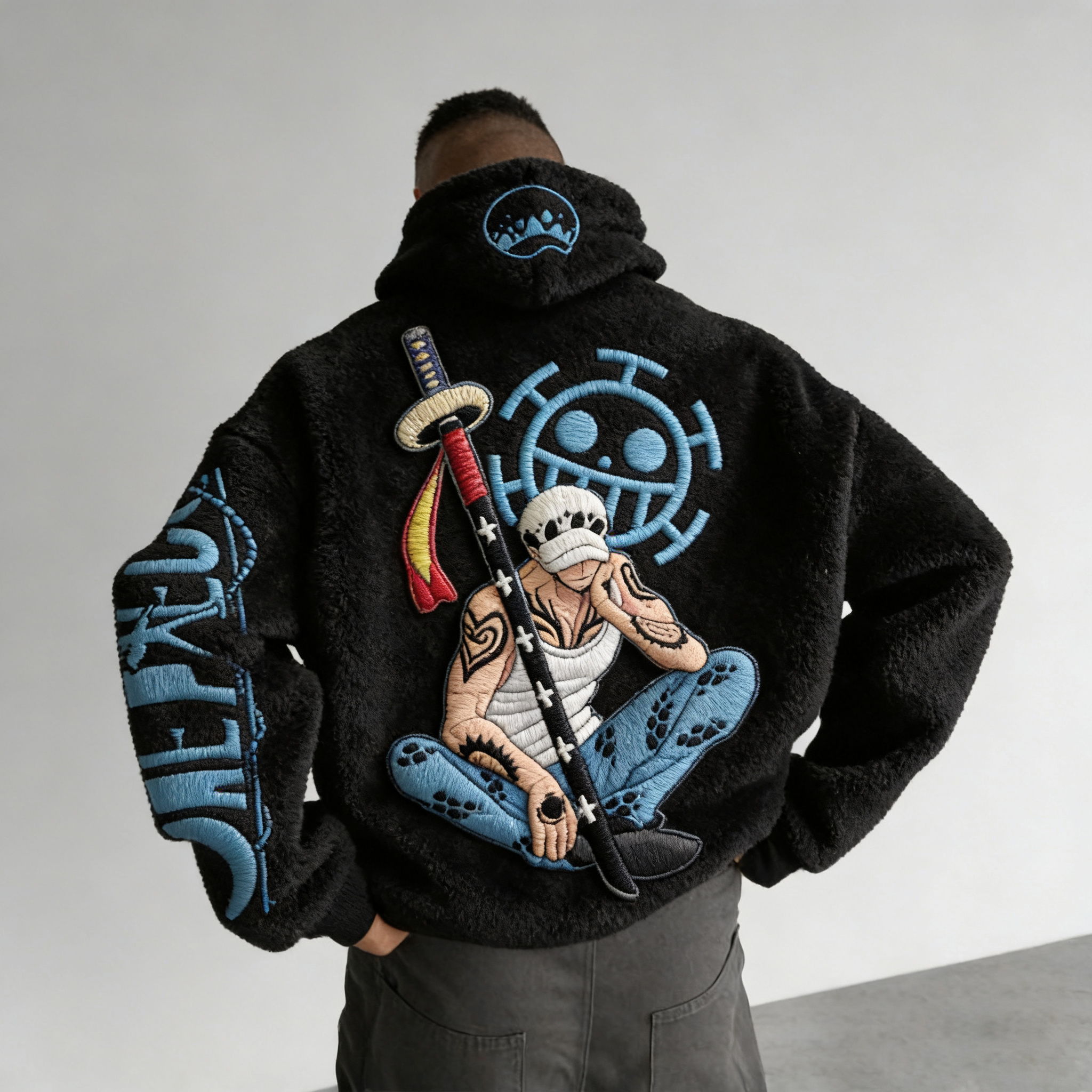 Men's Demon Slayer: Kimetsu no Yaiba Tanjiro Kamado Color-blocked Plush Hoodie