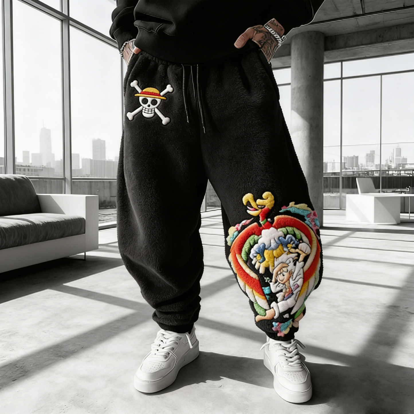 one piece Color-blocked Plush Hoodie