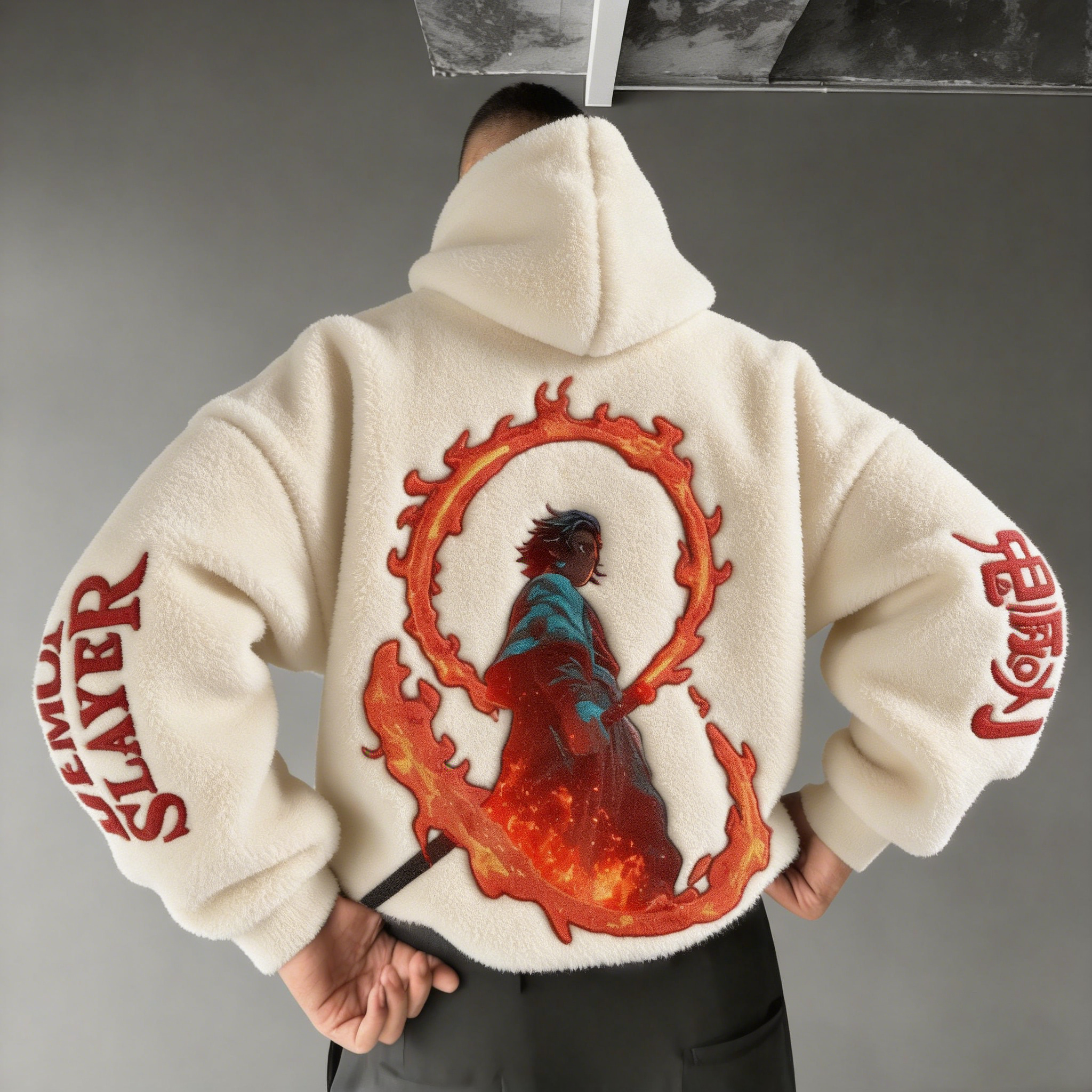 Men One Piece: Monkey D. Luffy Color-blocked Plush Hoodie