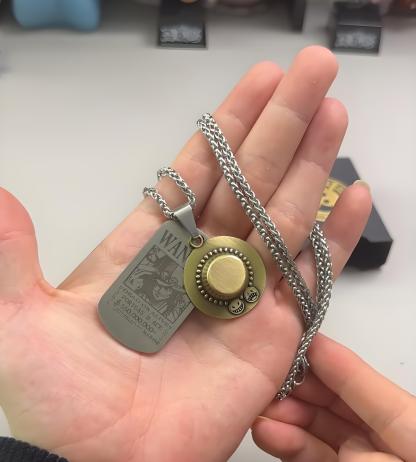 One Piece Portgas D. Ace Necklace - Fire Fist Ace Wanted Poster & Cowboy Hat Double Pendant - Anime Cosplay Jewelry for Men