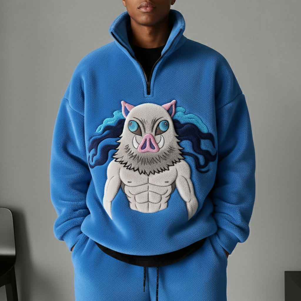 Demon Slayer Tanjiro Color-blocked Plush Zip Up Hoodie