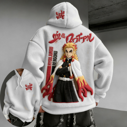 Men Demon Slayer: Kyoujurou Rengoku Color-blocked Plush Hoodie