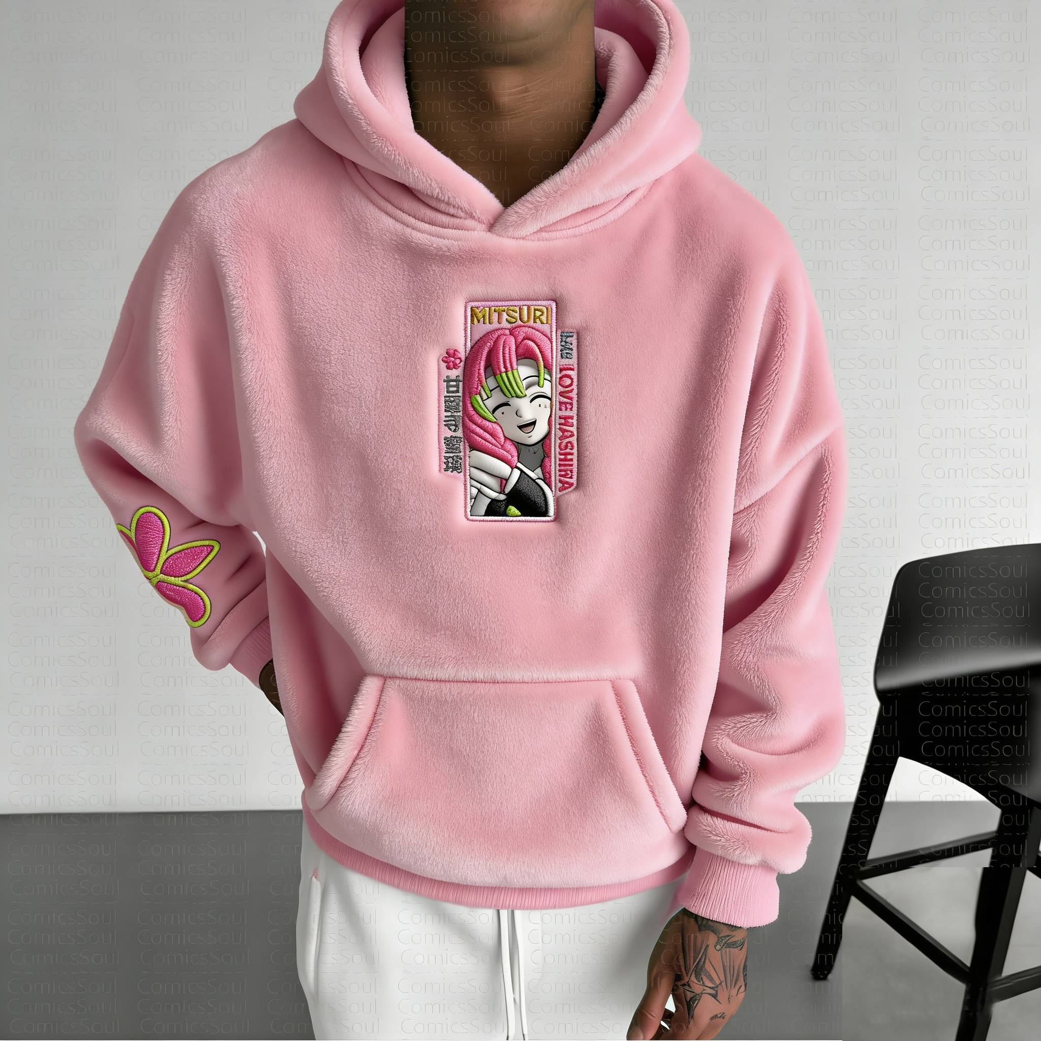 Demon Slayer :Kanroji Mitsuri Color-blocked Plush Hoodie