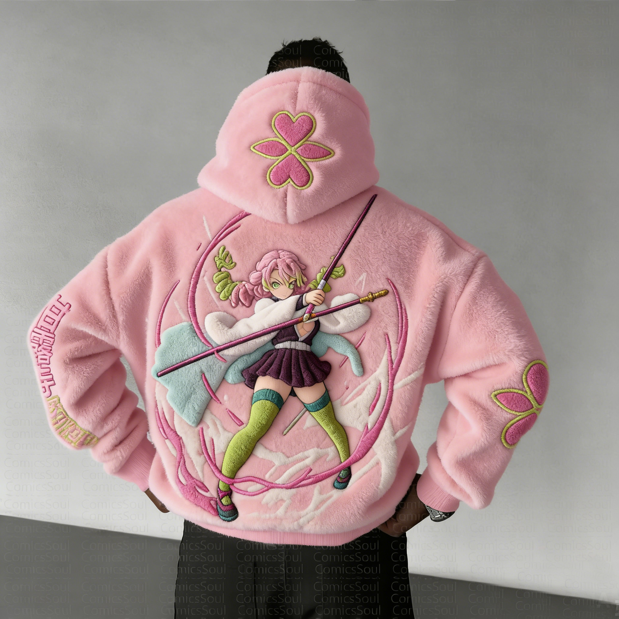 Demon Slayer :Kanroji Mitsuri Color-blocked Plush Hoodie