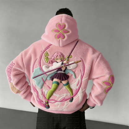 Demon Slayer :Kanroji Mitsuri Color-blocked Plush Hoodie