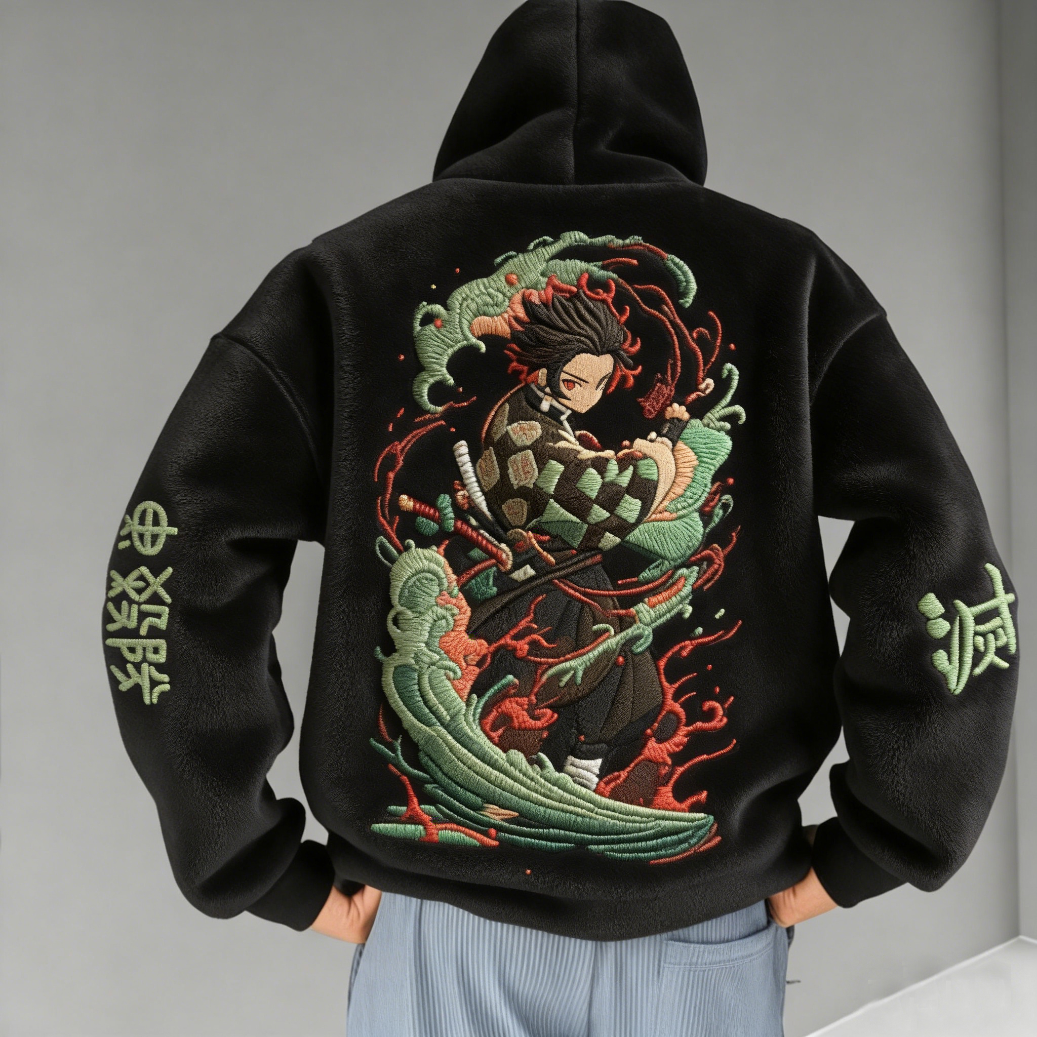 Unisex Demon Slayer Color-blocked Plush Hoodie