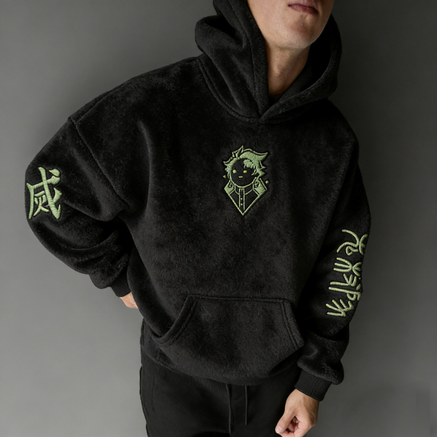 Unisex Demon Slayer Color-blocked Plush Hoodie