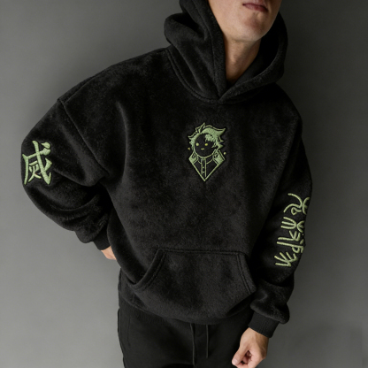 Unisex Demon Slayer Color-blocked Plush Hoodie