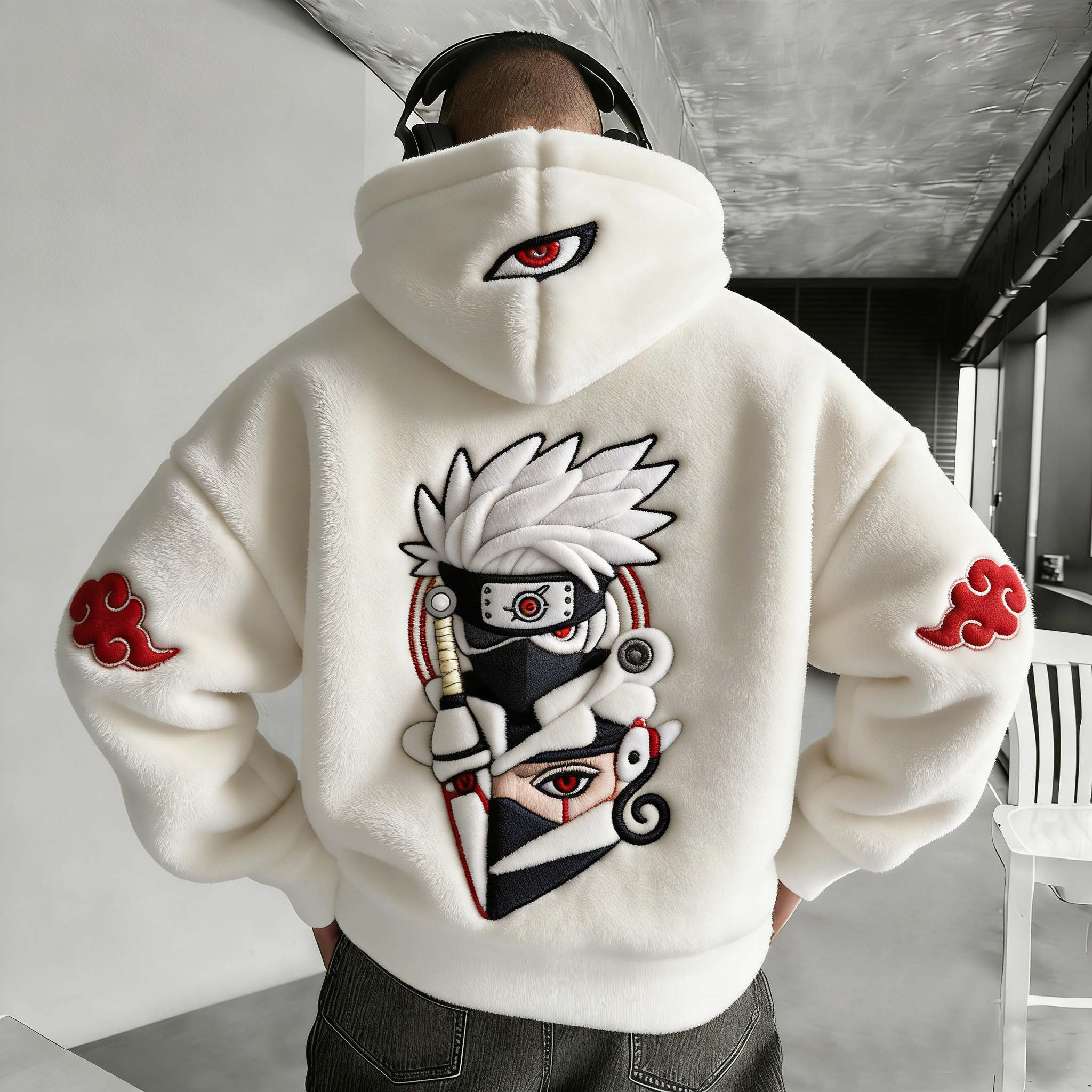 Unisex Naruto Color-blocked Plush Hoodie