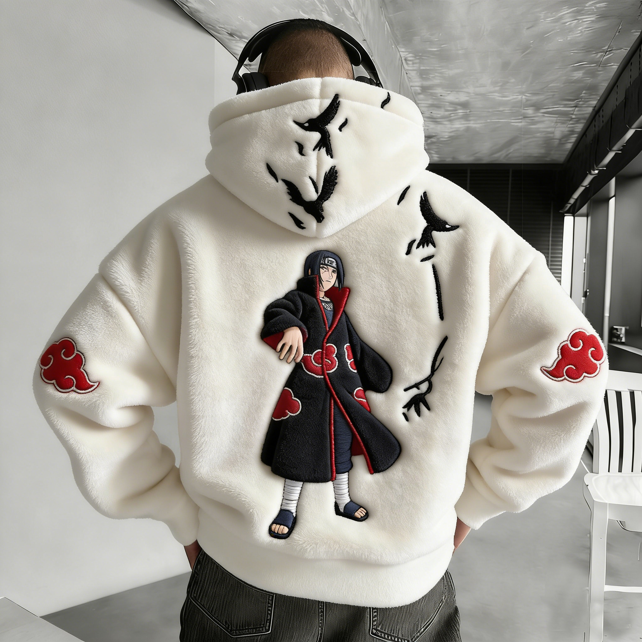 [Copy]Unisex Naruto Color-blocked Plush Hoodie