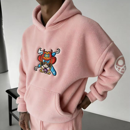 Unisex ONE PIECE Sanji Queen Log Collection Embroidery Color-blocked Plush Hoodie