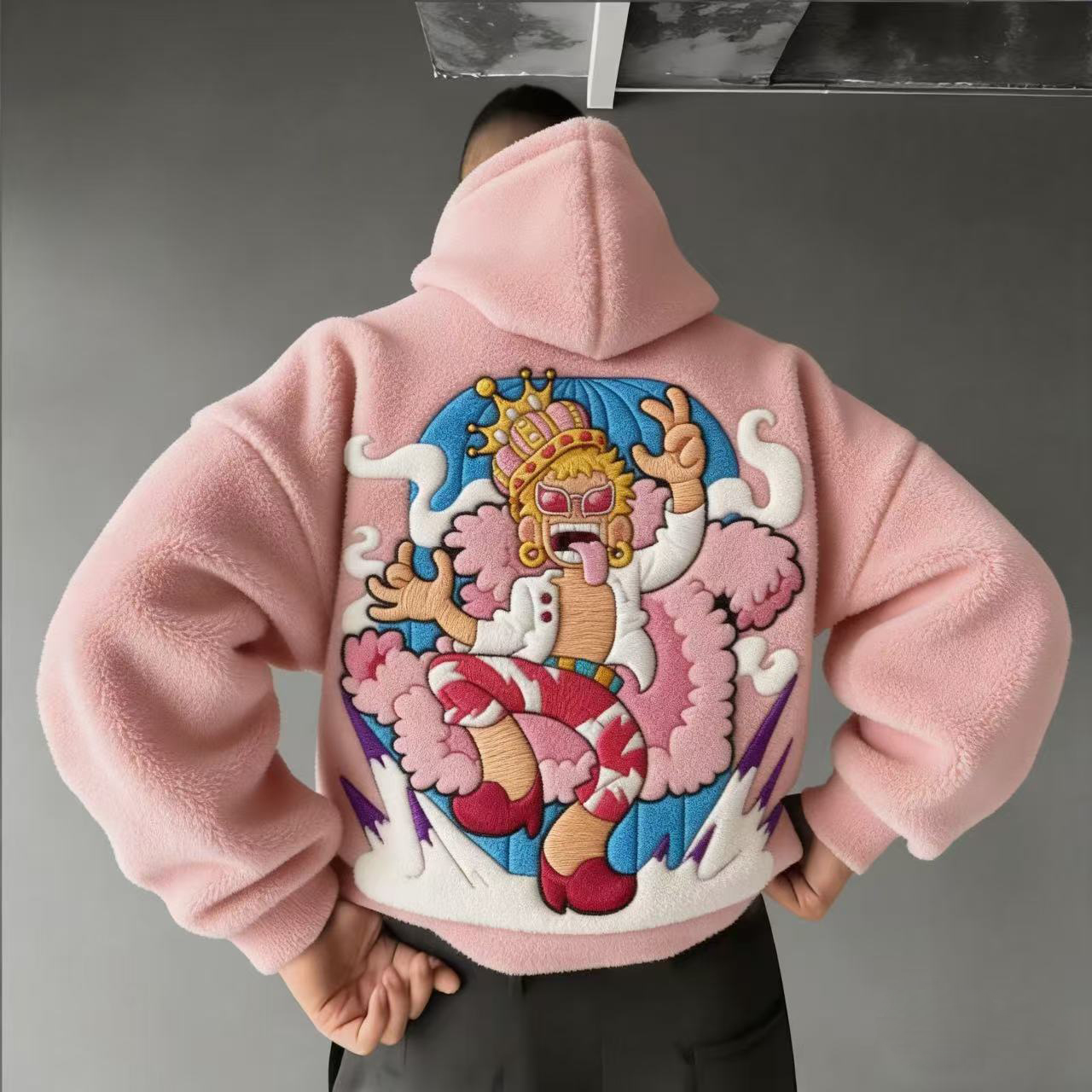 Unisex ONE PIECE Sanji Queen Log Collection Embroidery Color-blocked Plush Hoodie