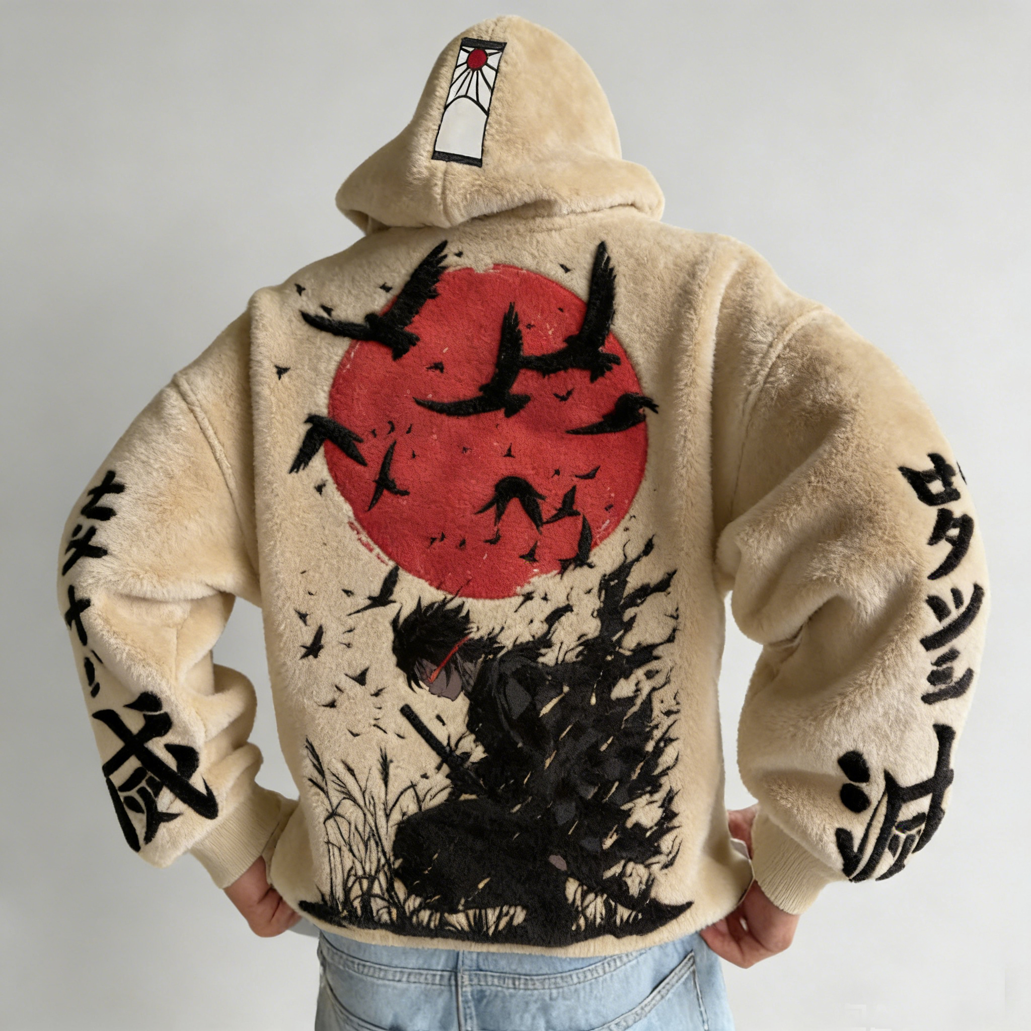 Men Demon Slayer Tanjiro Kamado Color-blocked Plush Hoodie