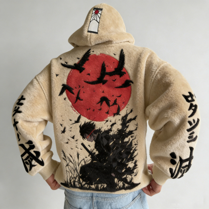 Men Demon Slayer Tanjiro Kamado Color-blocked Plush Hoodie