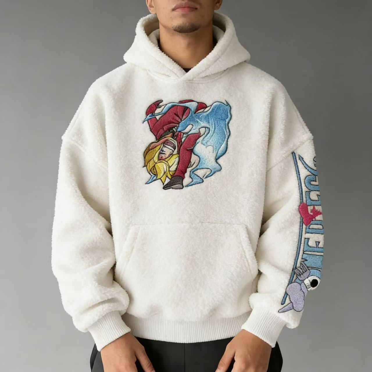 Unisex ONE PIECE Sanji Queen Log Collection Embroidery Sherpa Hoodie