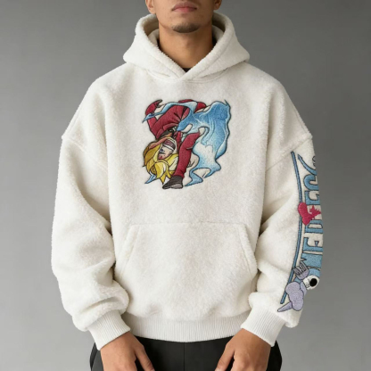 Unisex ONE PIECE Sanji Queen Log Collection Embroidery Sherpa Hoodie