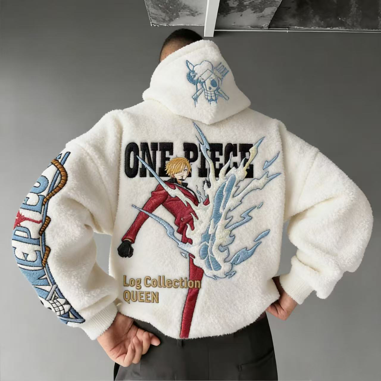 Unisex ONE PIECE Sanji Queen Log Collection Embroidery Sherpa Hoodie