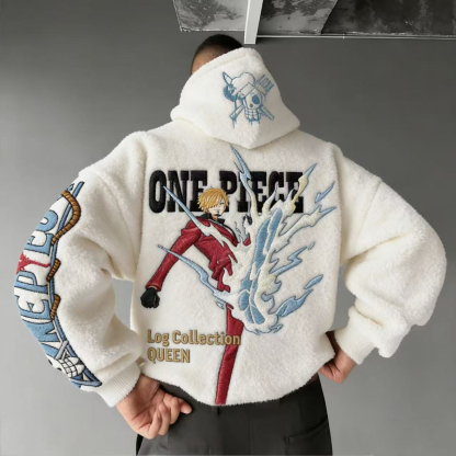 Unisex ONE PIECE Sanji Queen Log Collection Embroidery Sherpa Hoodie