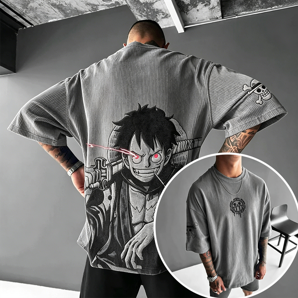 One Piece Anime Vintage Waffle Knit T-Shirt