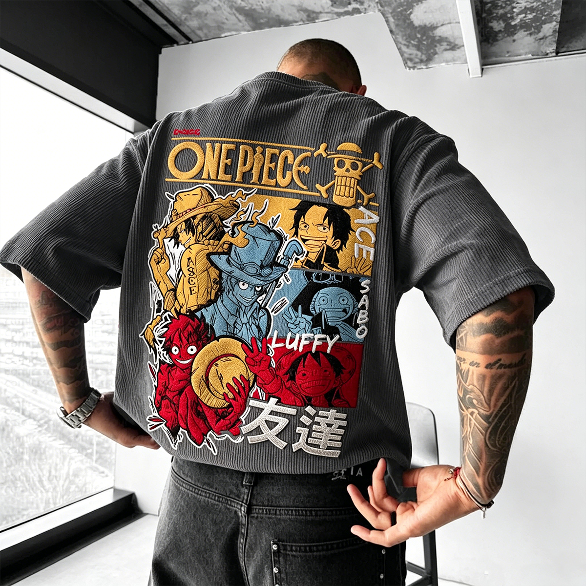 One Piece Anime Vintage Waffle Knit T-Shirt