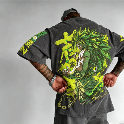 Dragon Ball Anime-Inspired Vintage Waffle Knit T-Shirt