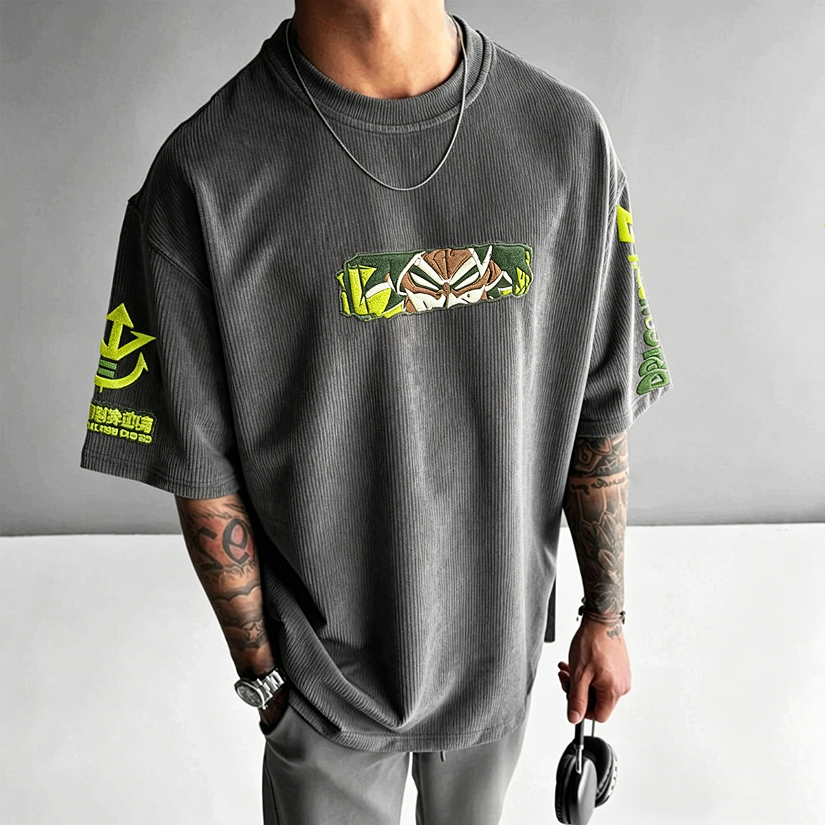 Dragon Ball Anime-Inspired Vintage Waffle Knit T-Shirt