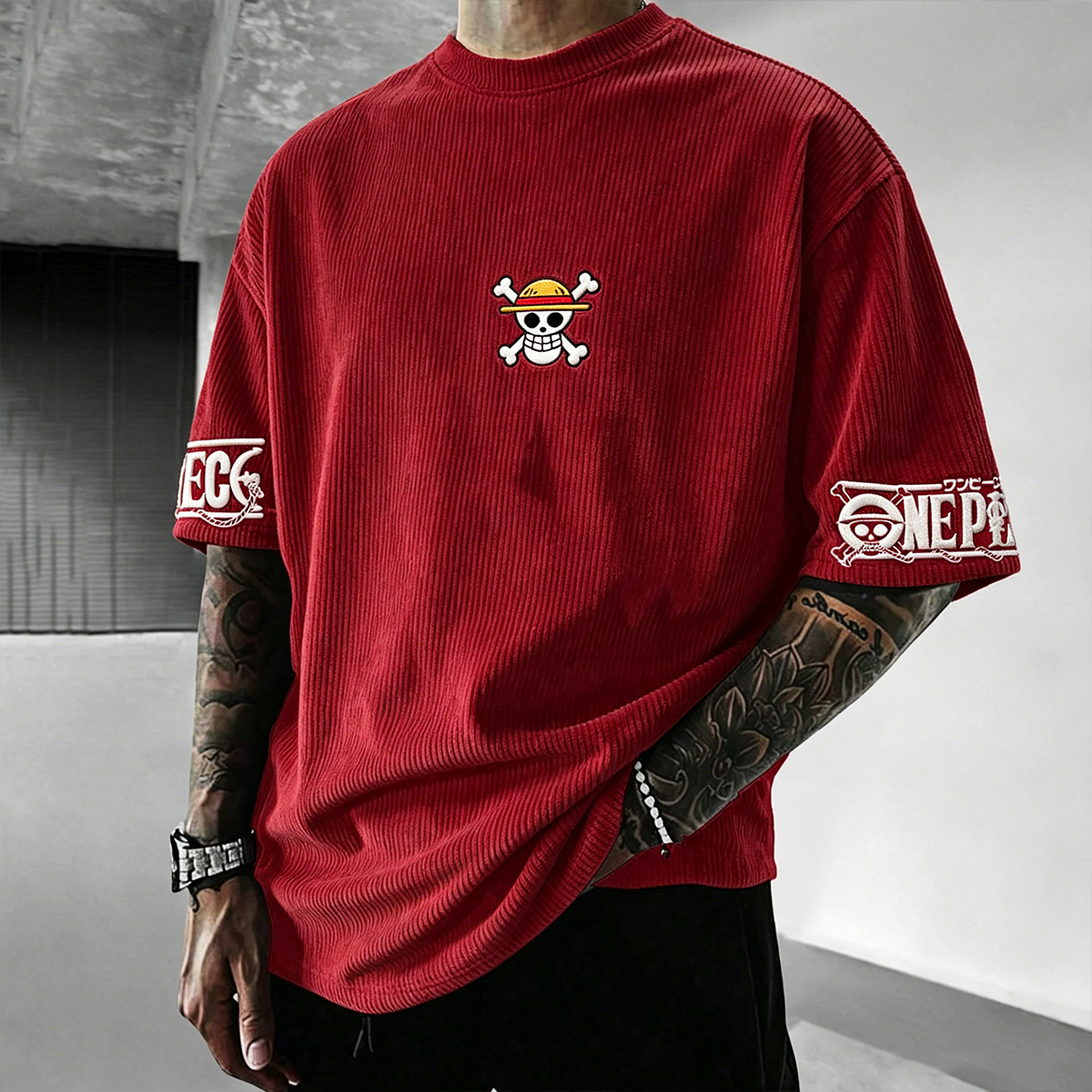 One Piece Anime Vintage Waffle Knit T-Shirt