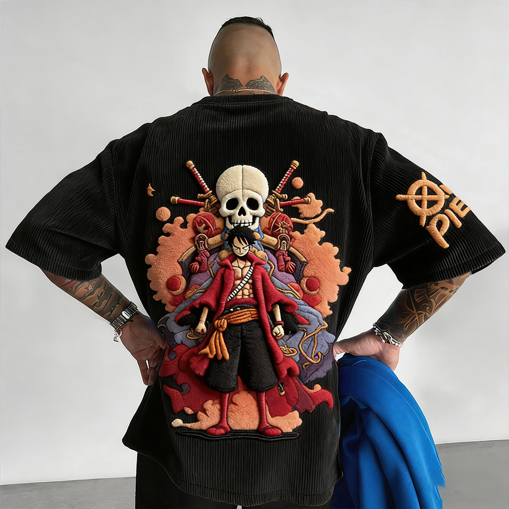 ONE PIECE Unisex Anime Inspired Vintage Corduroy T-Shirt