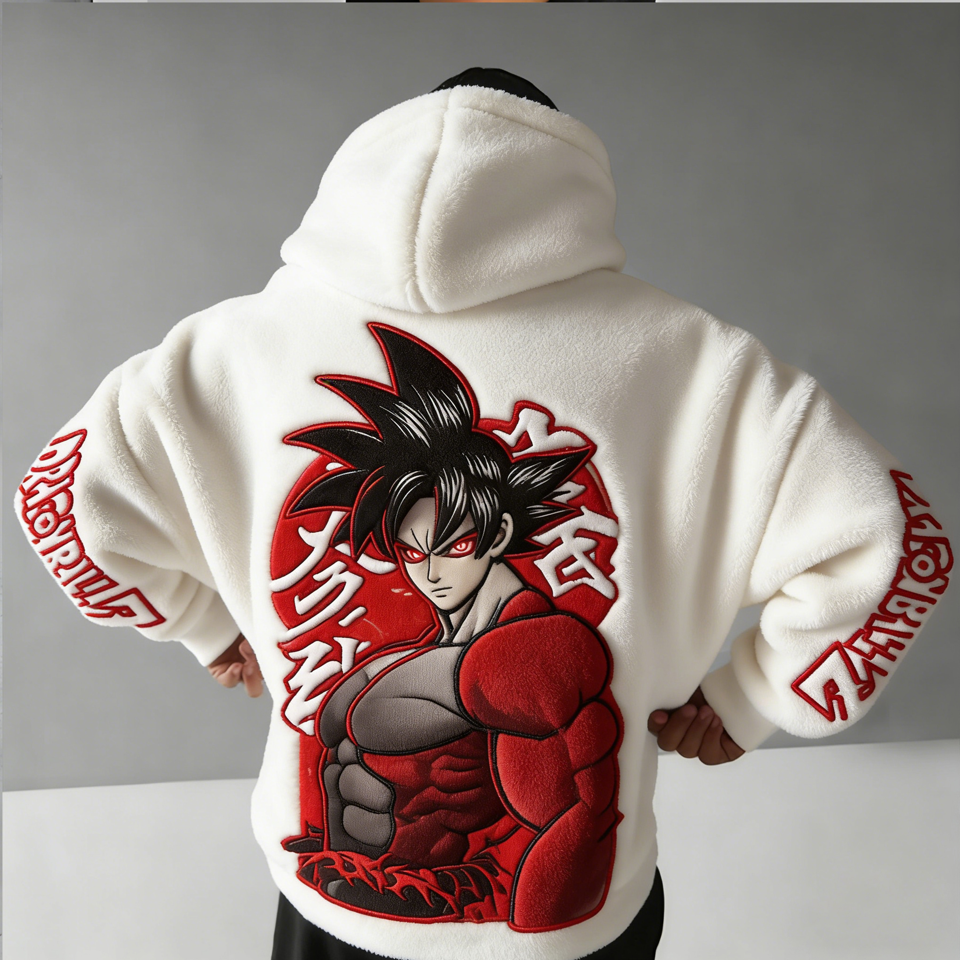 Super Saiyan：Tatted Saiyan Color-blocked Plush Hoodie