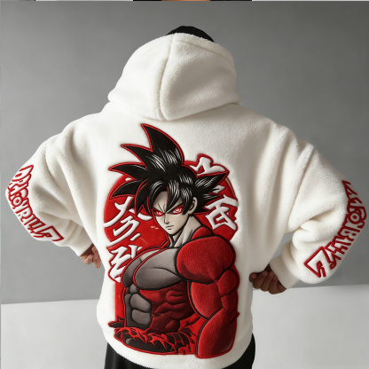 Super Saiyan：Tatted Saiyan Color-blocked Plush Hoodie