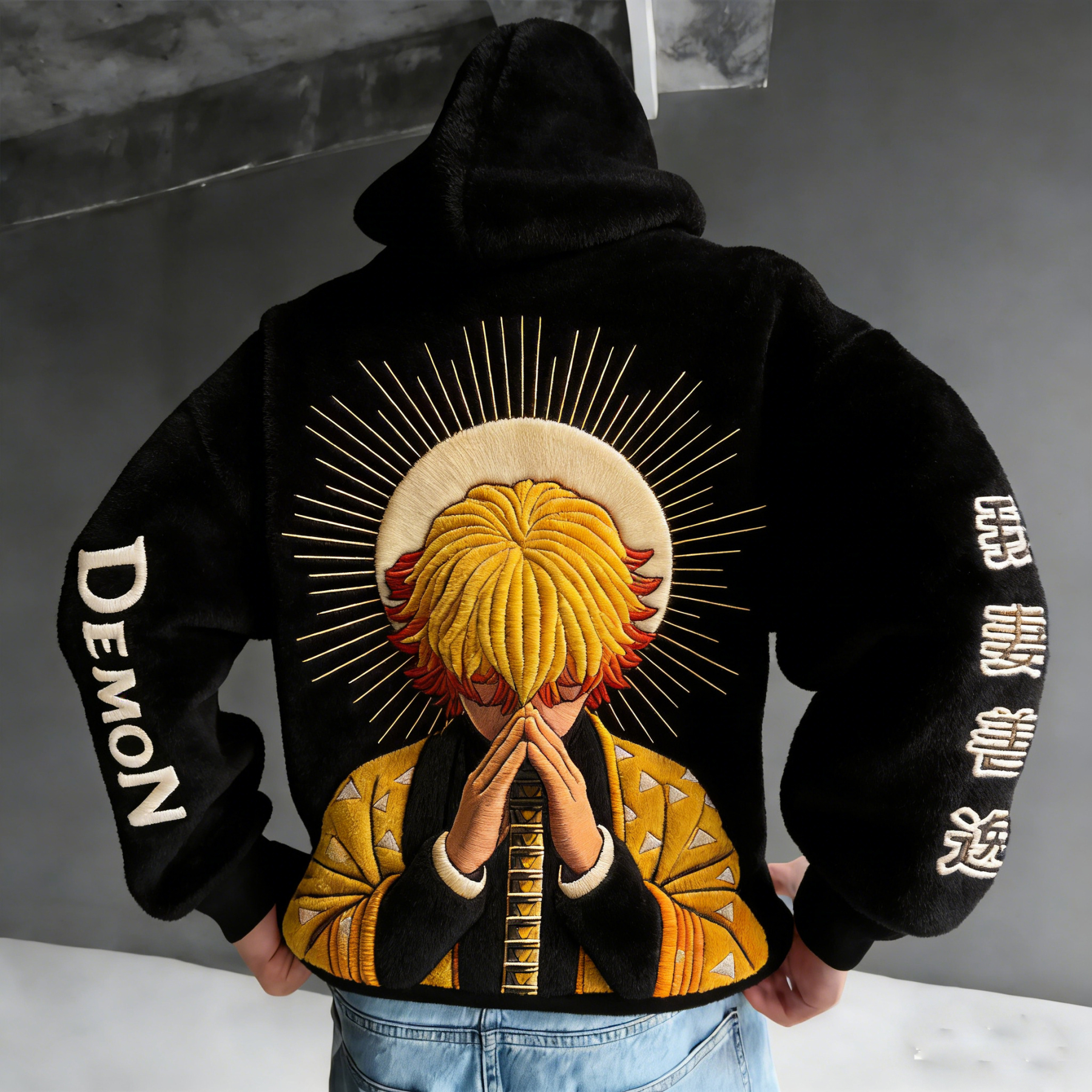 Demon Slayer Color-blocked Plush Hoodie