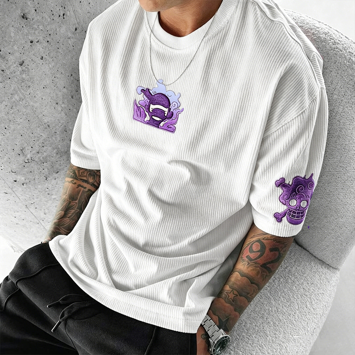 One Piece Anime Vintage Waffle Knit T-Shirt