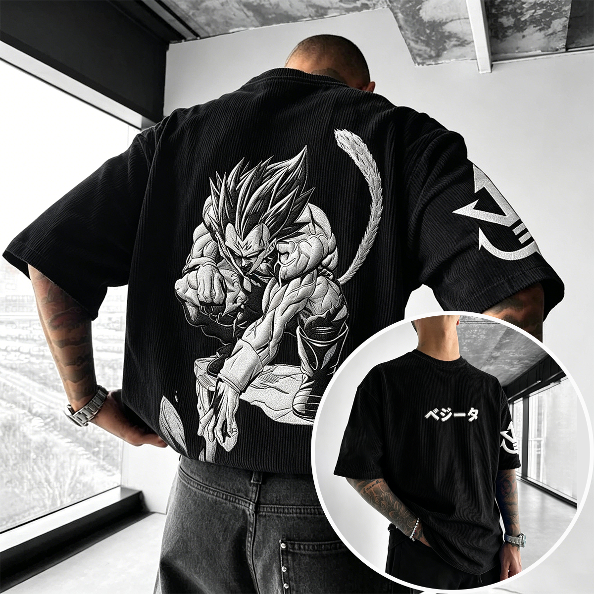 Dragon Ball Anime-Inspired Vintage Waffle Knit T-Shirt