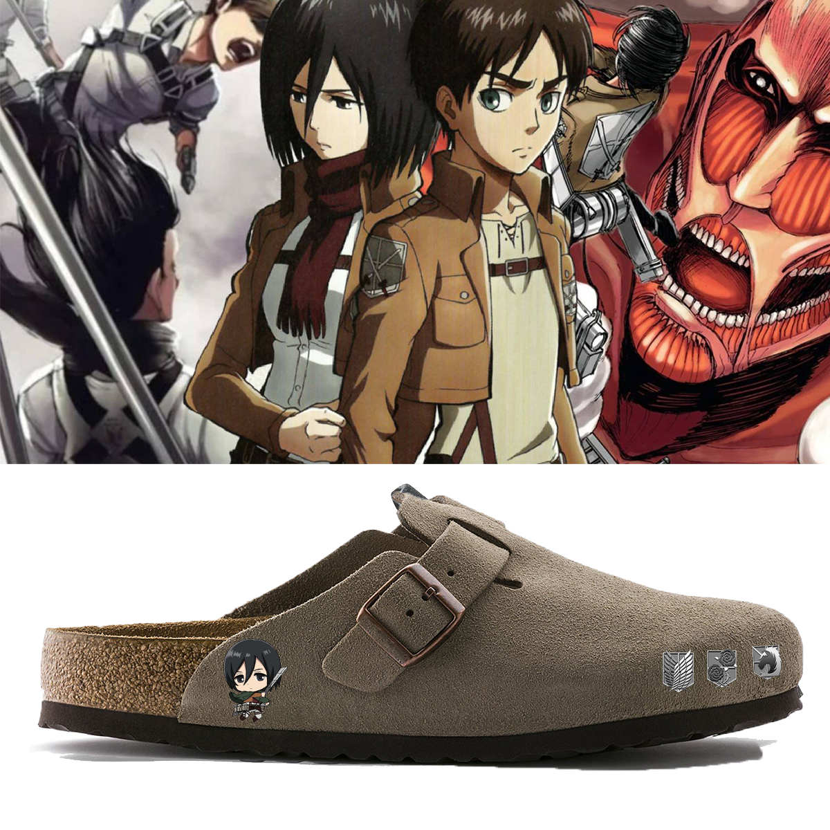 Attack on Titan Anime Unisex Boston Soft Footbed Suede Leather
