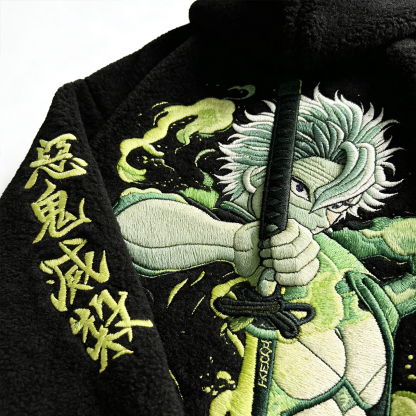 Unisex Demon Slayer Sanemi Shinazugawa Embroidery Sherpa Hoodie