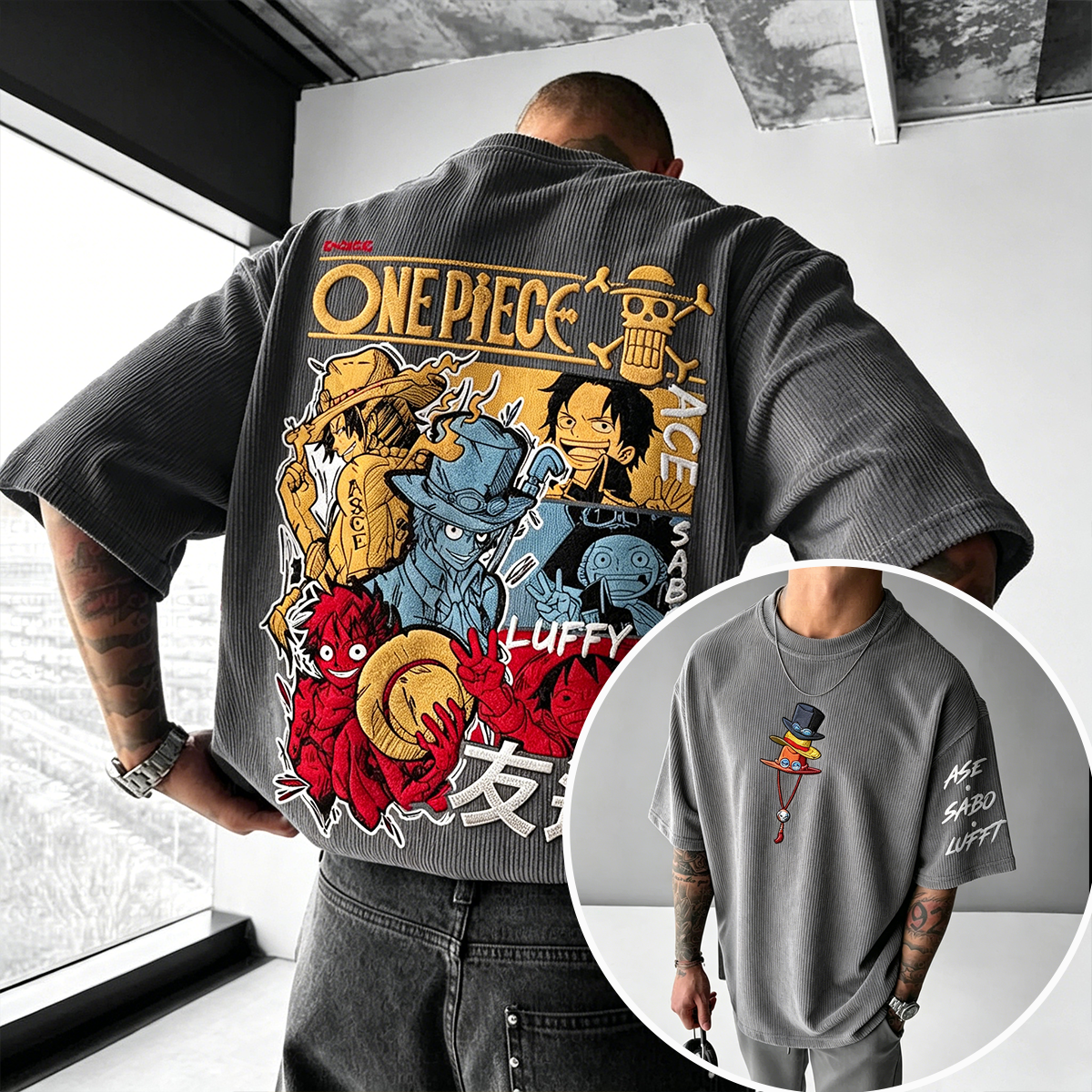 One Piece Anime Vintage Waffle Knit T-Shirt