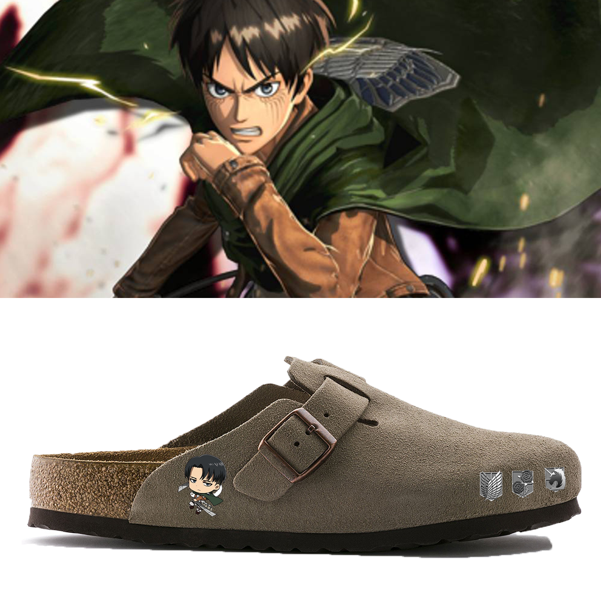 Attack on Titan Anime Unisex Boston Soft Footbed Suede Leather