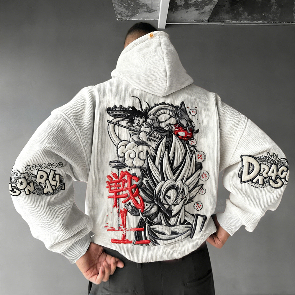 Dragon Ball Color Blocked corduroy Hoodie