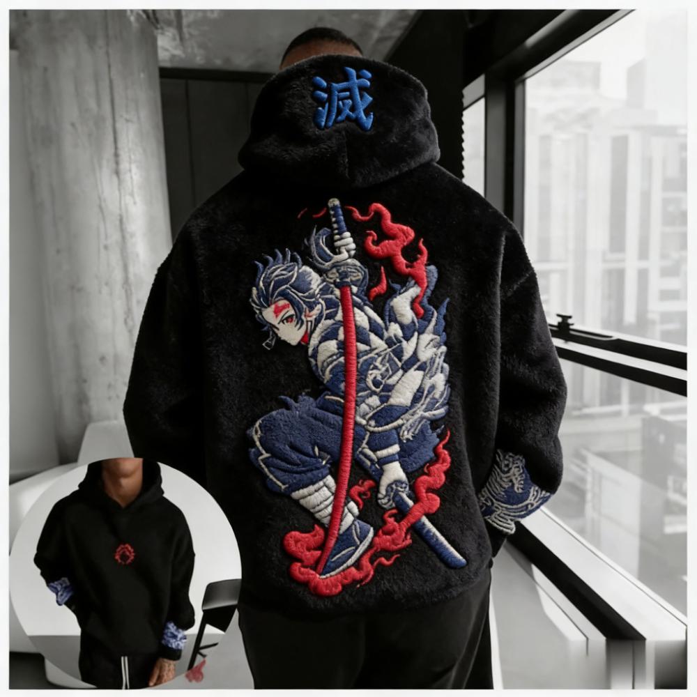 Men's Demon Slayer: Kimetsu no Yaiba Tanjiro Kamado Color-blocked Plush Hoodie