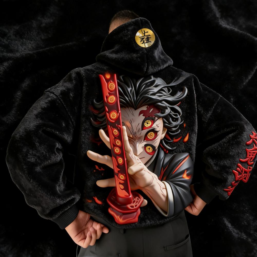 Men's Demon Slayer: Kimetsu no Yaiba Tanjiro Kamado Color-blocked Plush Hoodie