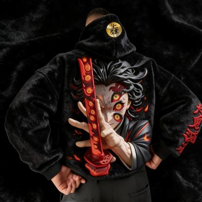 Men's Demon Slayer: Kimetsu no Yaiba Tanjiro Kamado Color-blocked Plush Hoodie